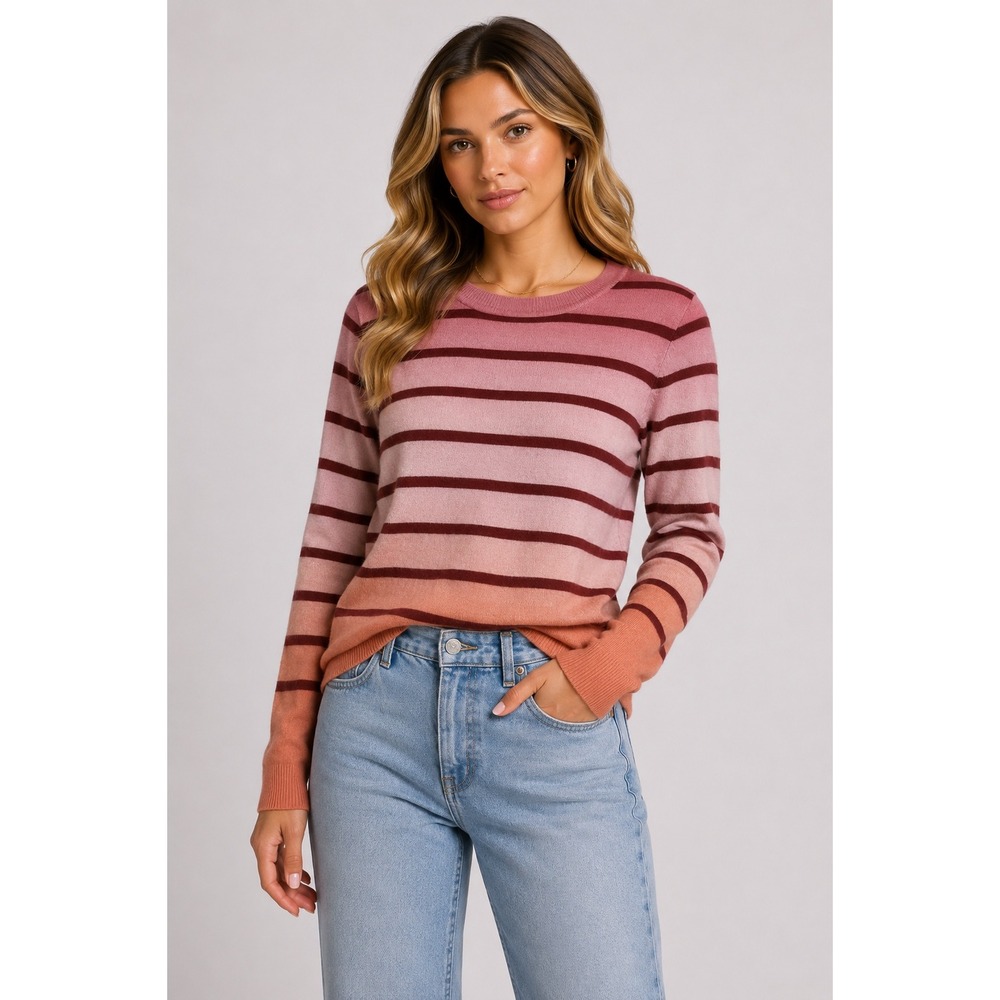NAADAM Cashmere Sweater Womens XS Pink Ombre Striped Crew Neck Excellent Knit